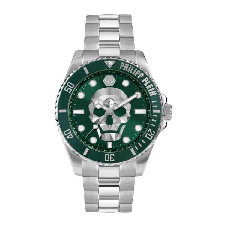 Srebrno-zielony zegarek nurkowy dla nowoczesnych mężczyzn Philipp Plein