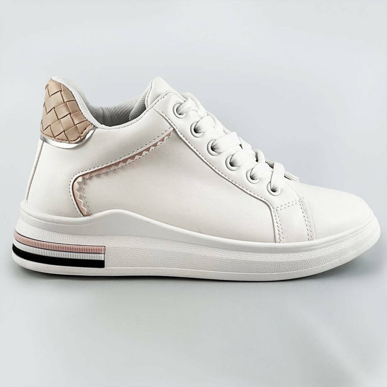 Sportowe buty na ukrytym koturnie biało-beżowe (666-16)