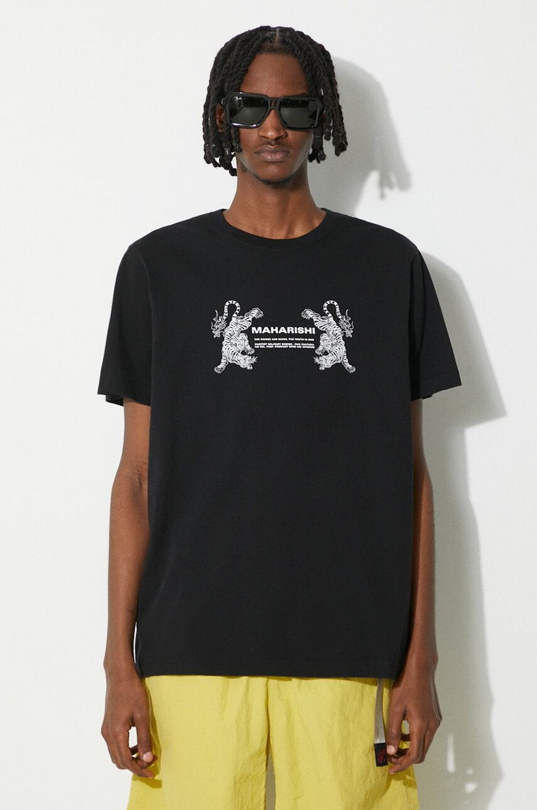 Maharishi t-shirt bawełniany Double Tigers Miltype T-Shirt męski kolor czarny z nadrukiem 1305.BLACK