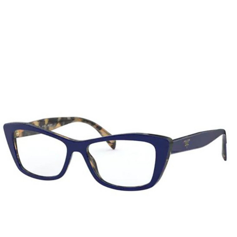 Stylowe okulary w stylu kocich oczu z niebieskimi soczewkami Prada