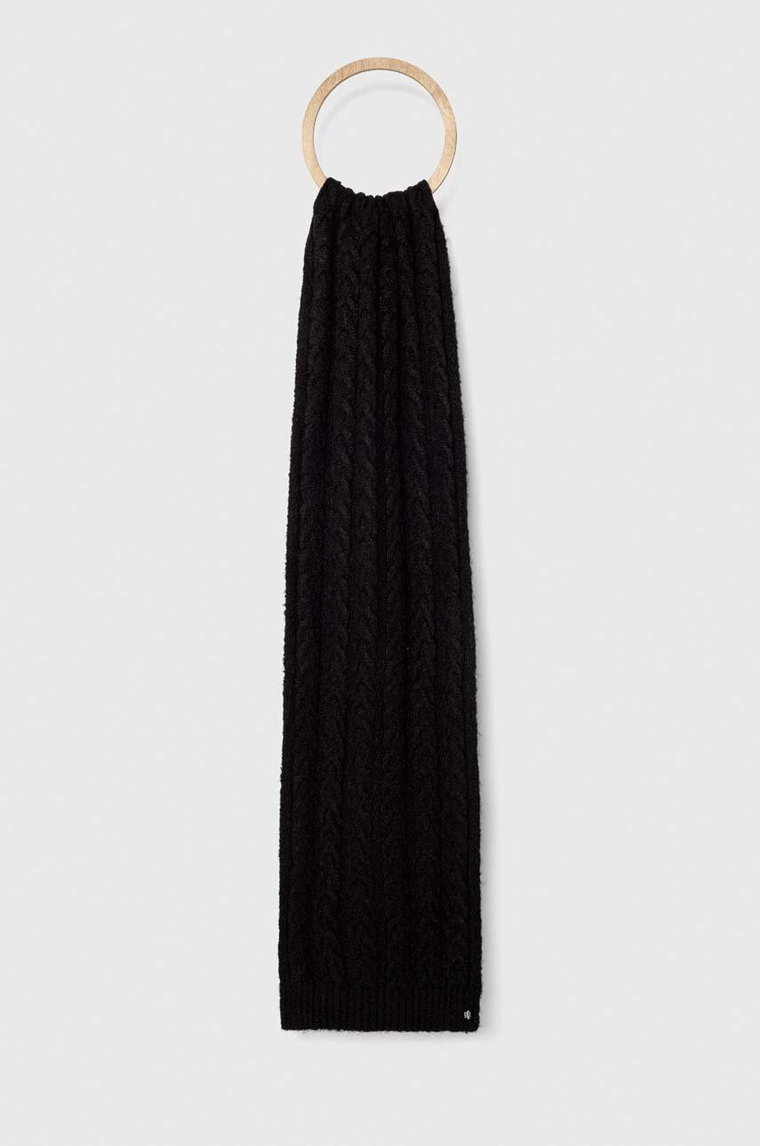 Lauren Ralph Lauren szalik z domieszką wełny kolor czarny gładki