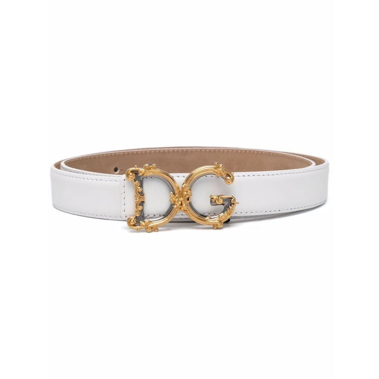 Biały skórzany pasek z logo DG Dolce & Gabbana