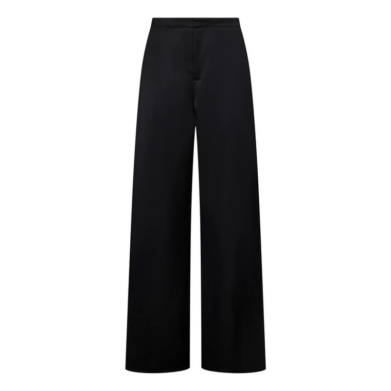 Czarne lniane spodnie z szerokimi nogawkami i rozcinane Ralph Lauren