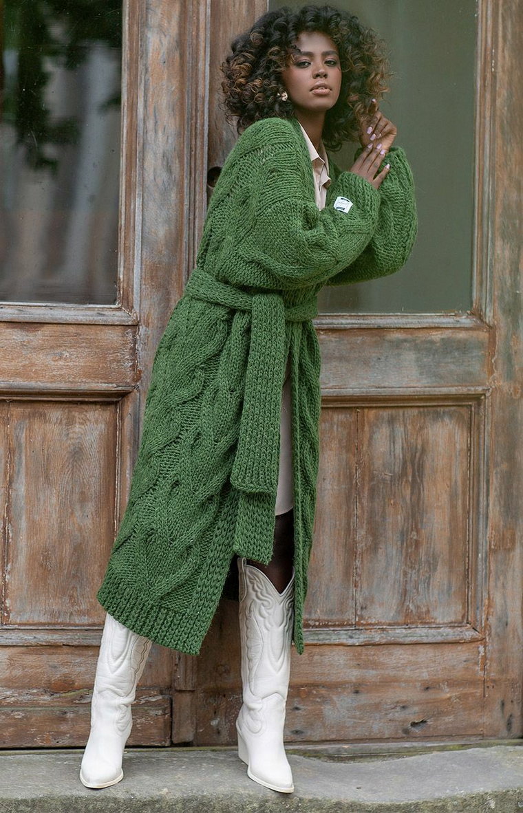 Sweter Chunky Knit z wełną i alpaką w kolorze oliwkowym F1261, Kolor oliwkowy, Rozmiar S/M, Fobya