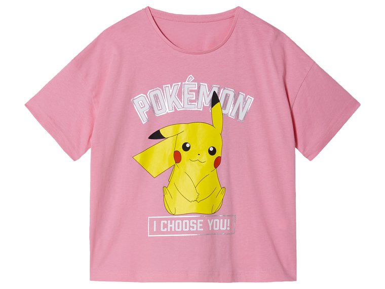 T-shirt dziewczęcy bawełniany z postaciami z bajek (Wzór Pokémon, różowy, 134-140)