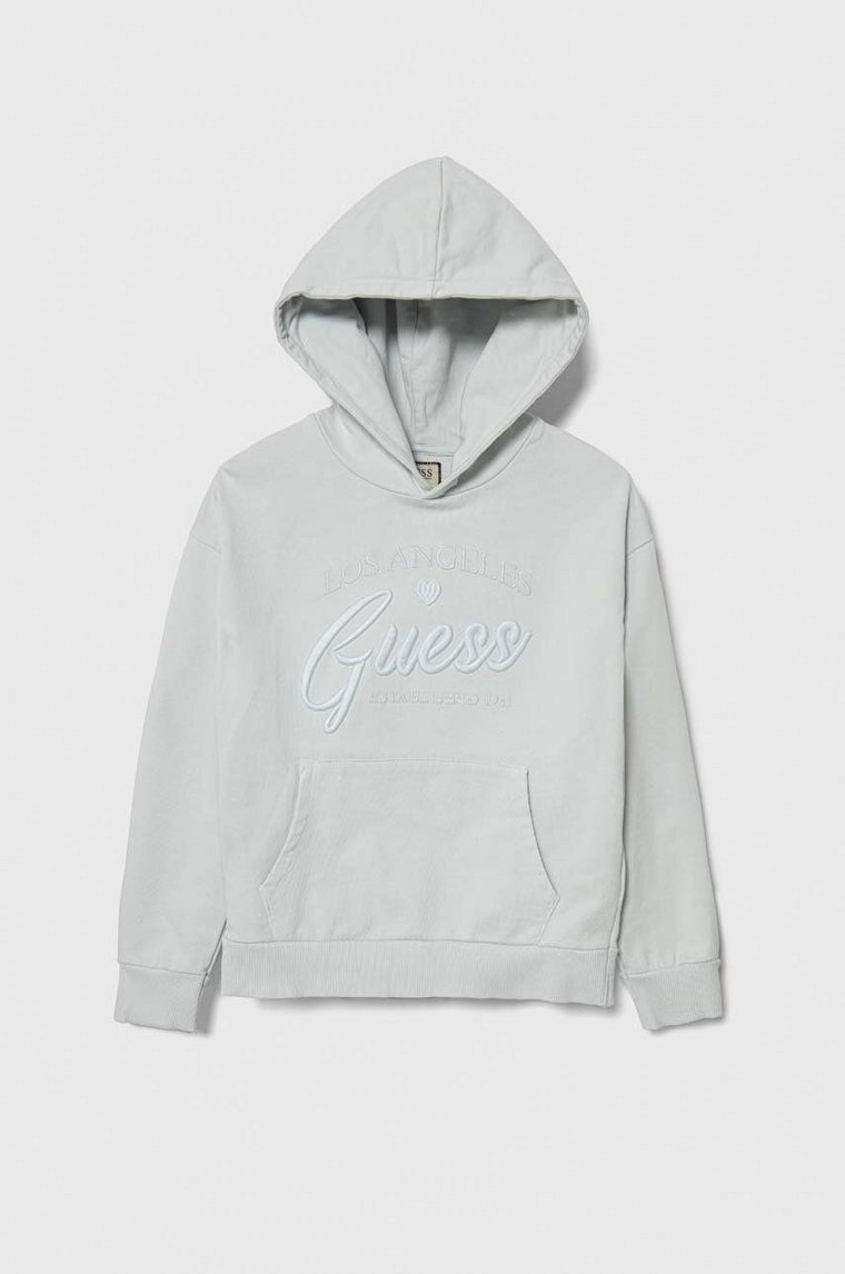 Guess bluza bawełniana dziecięca kolor niebieski gładka