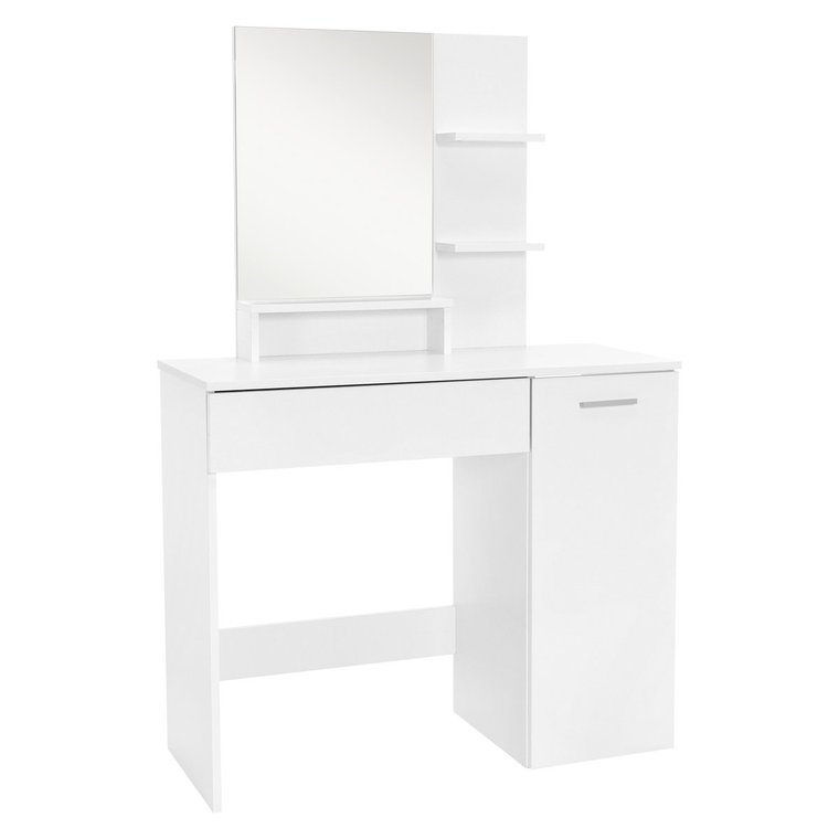 Nowoczesna toaletka z lustrem + taboret do makijażu z białego MDF 90x38x138 cm