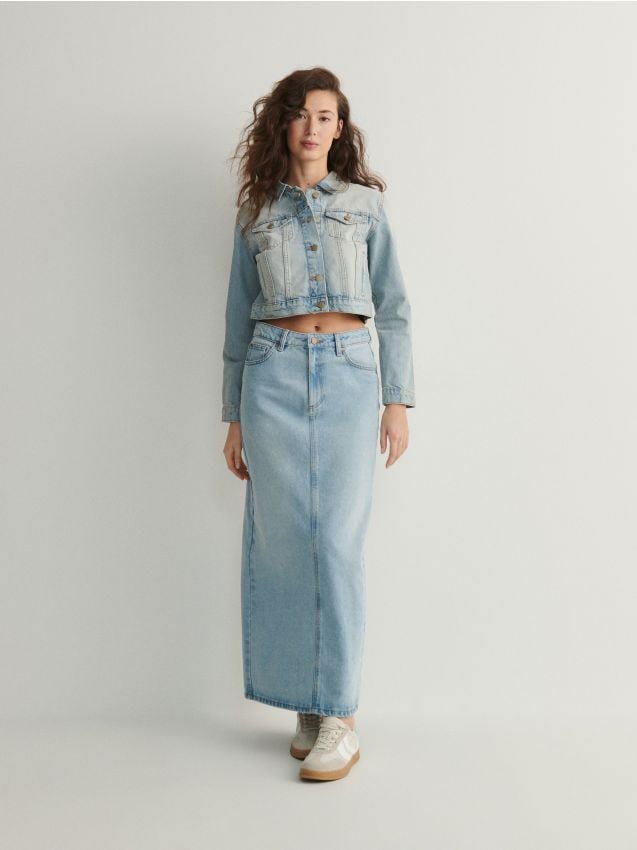 Reserved - Jeansowa spódnica midi - niebieski