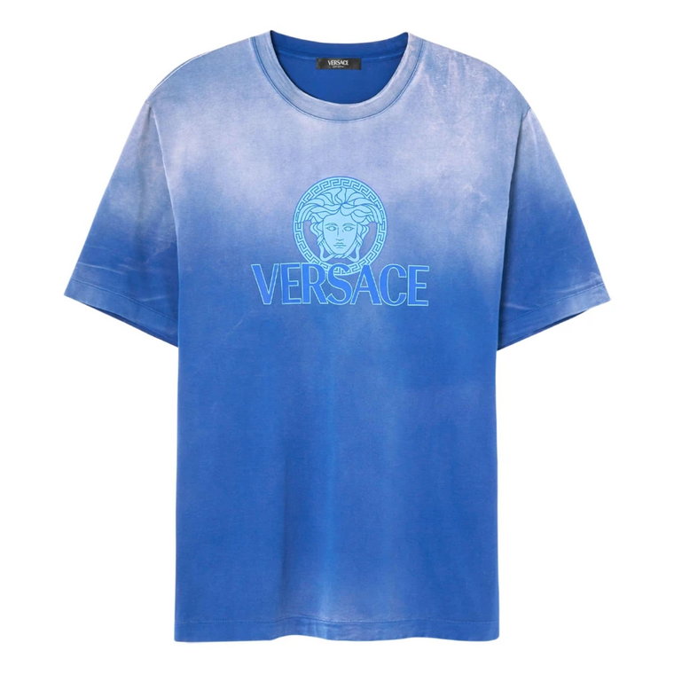 Niebieski T-shirt z efektem gradientu Meduzy Versace