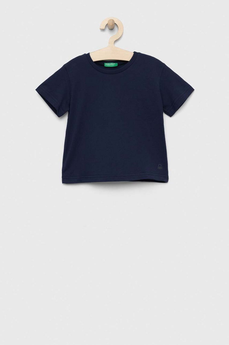 United Colors of Benetton t-shirt bawełniany dziecięcy kolor granatowy gładki