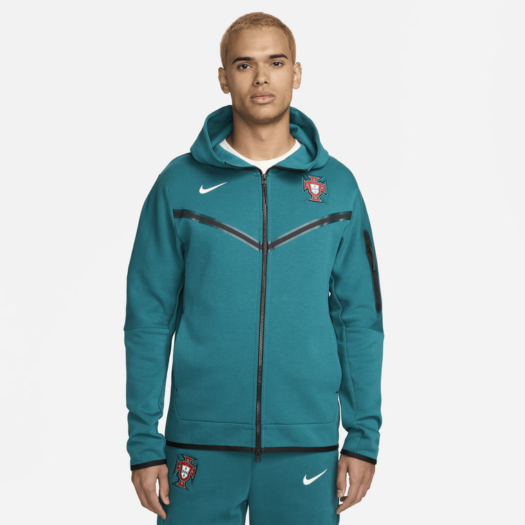 Męska piłkarska bluza z kapturem i zamkiem na całej długości Nike Portugalia Tech Fleece Windrunner - Zieleń