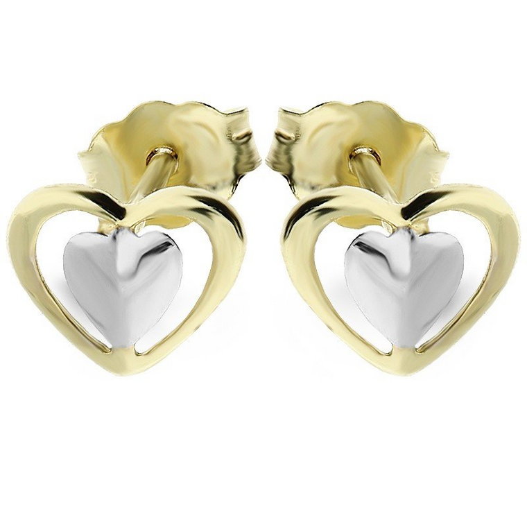 Kolczyki złote serce w sercu dwa kolory nr MZ T23-E-5243-YW próba 585