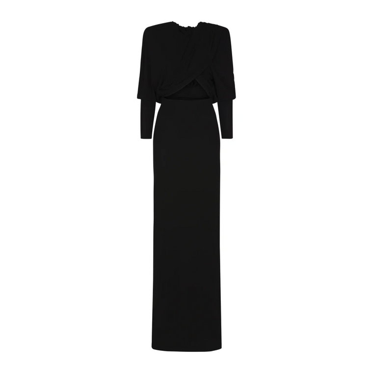 Czarna sukienka z kapturem i drapowaniem Saint Laurent