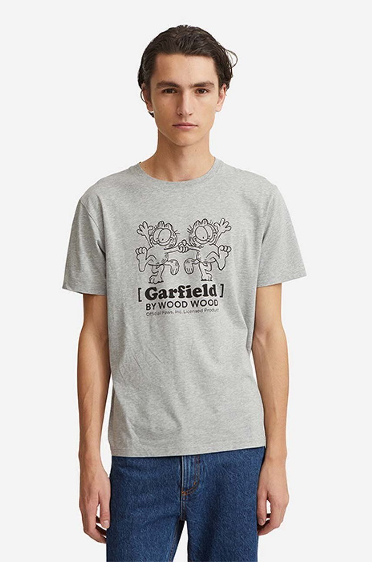 Wood Wood t-shirt bawełniany Ace x Garfield kolor szary z nadrukiem 30045701.2222-GREYMEL