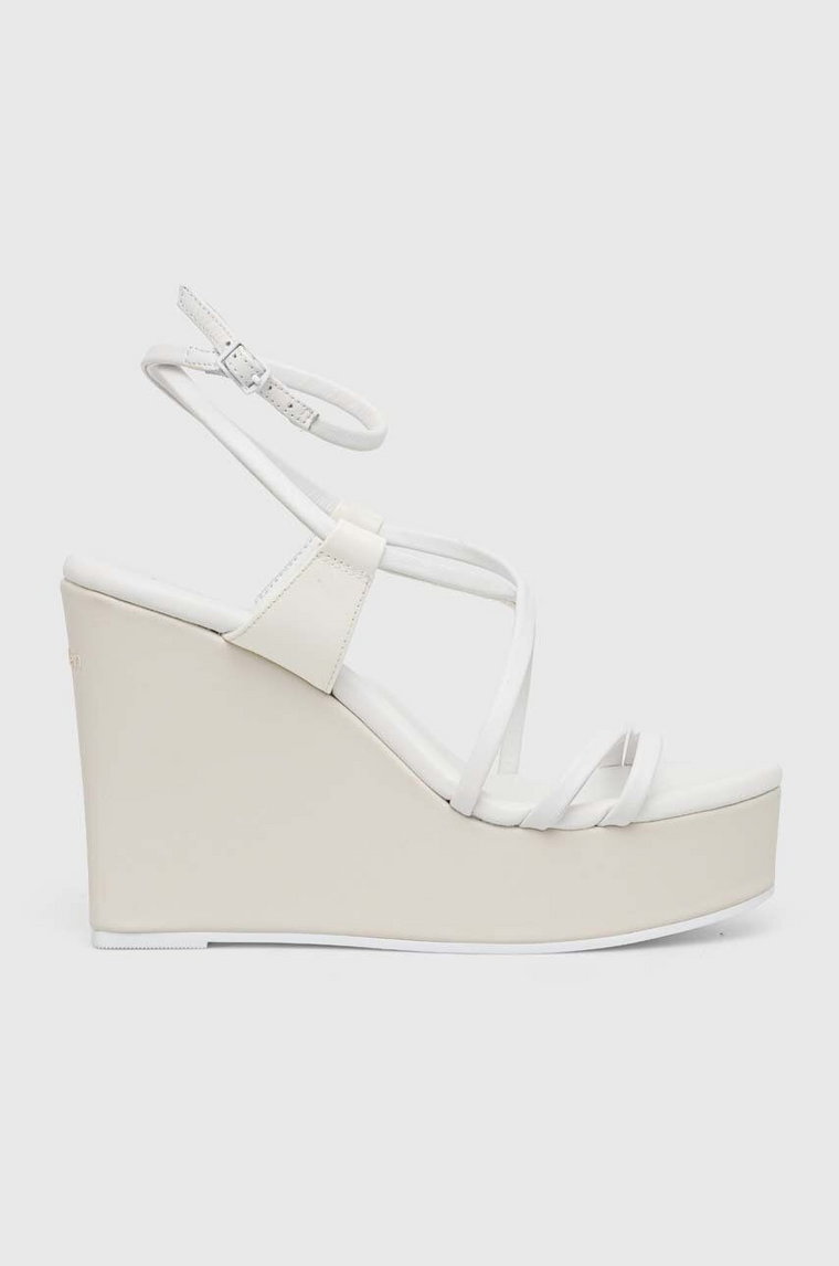 Calvin Klein sandały skórzane WEDGE kolor biały HW0HW01952