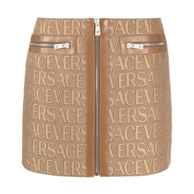 Brązowa Spódnica z Skórzanymi Wykończeniami Versace