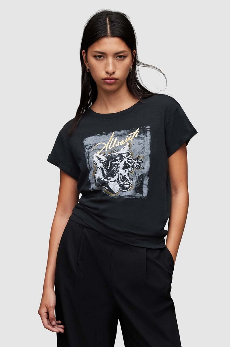 AllSaints t-shirt bawełniany Panthere damski kolor czarny