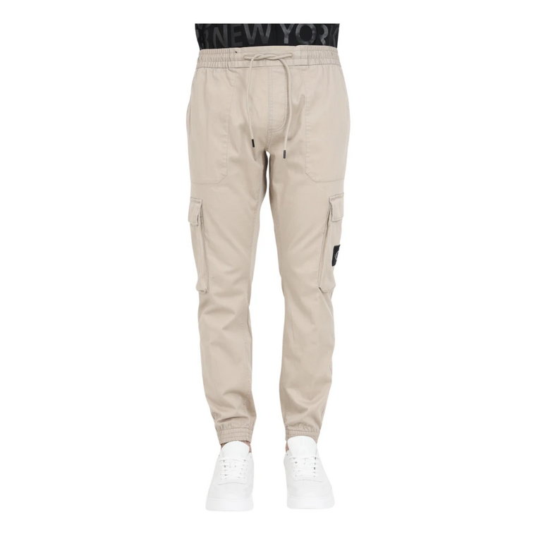 Beżowe Spodnie Cargo Skinny z Logo Plaza Taupe Calvin Klein Jeans