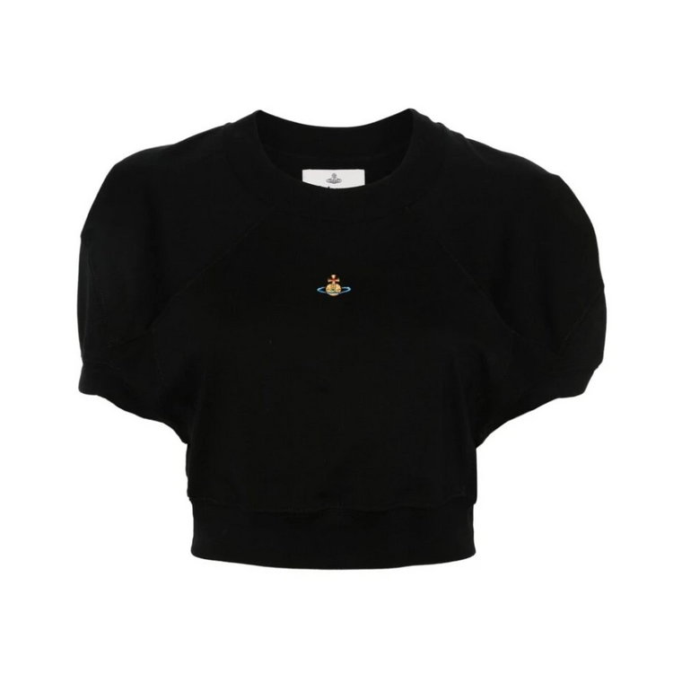 Czarna Bawełniana Koszulka z Okrągłym Dekoltem i Logo Orb Vivienne Westwood