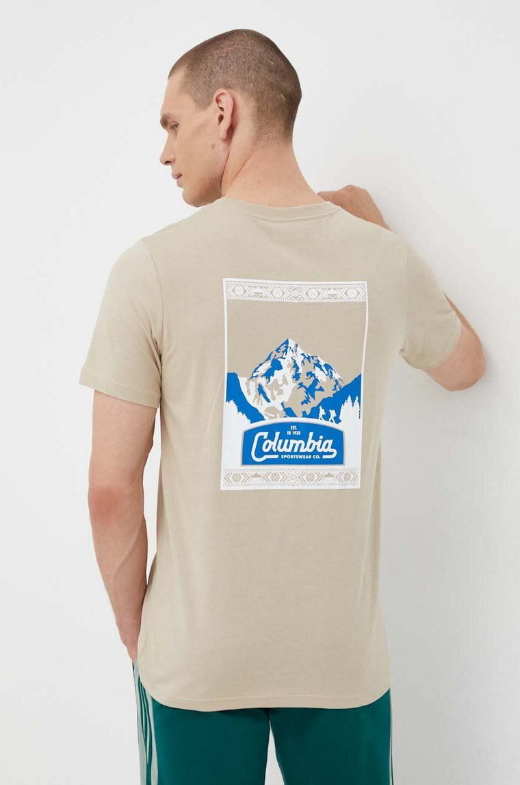 Columbia t-shirt bawełniany kolor beżowy z nadrukiem