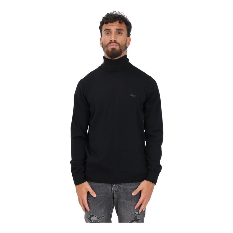 Czarny Sweter z Golfem dla Mężczyzn Lacoste