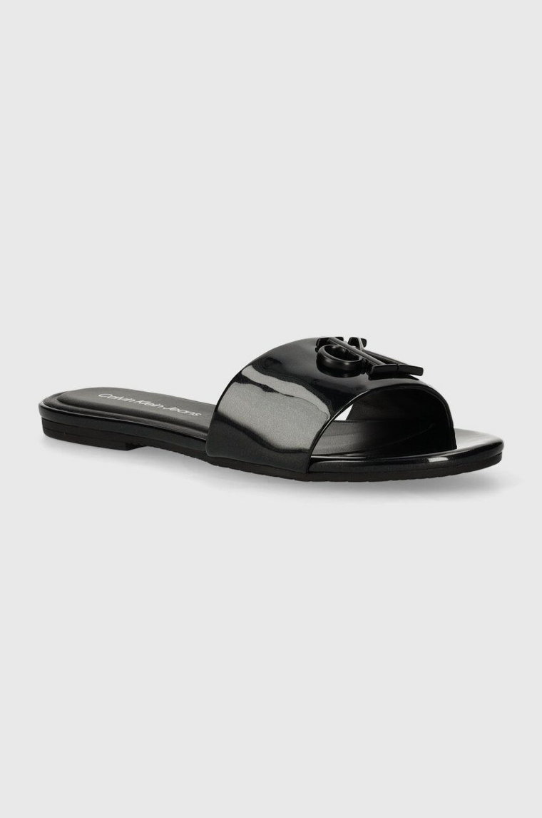 Calvin Klein Jeans klapki FLAT SANDAL SLIDE MG MET damskie kolor czarny YW0YW01348