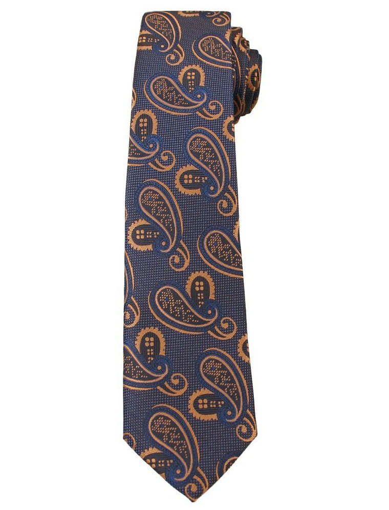 Granatowo-Pomarańczowy Elegancki Krawat w Łezki -ALTIES- 6 cm, Paisley, Męski