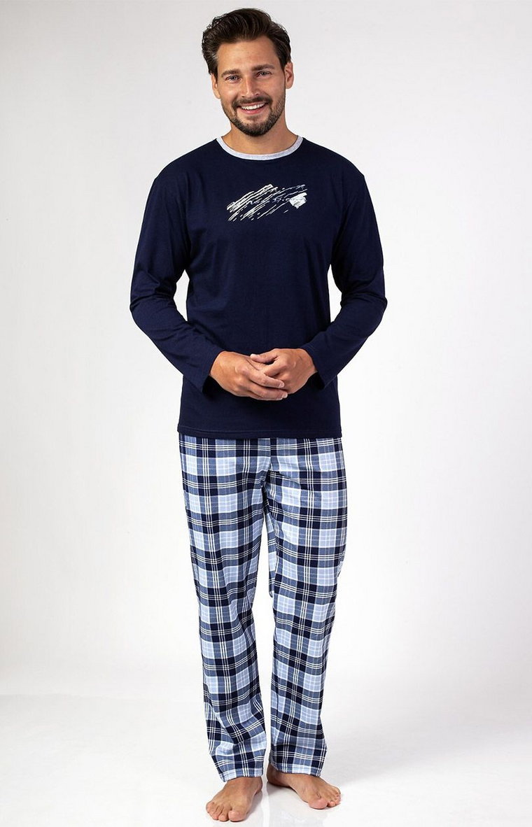 Granatowa piżama męska w kratę 469, Kolor granatowy, Rozmiar M, Regina
