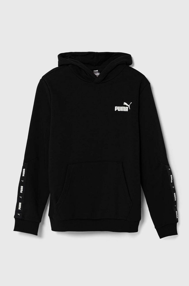 Puma bluza dziecięca ESS Tape Hoodie TR kolor czarny z kapturem z nadrukiem