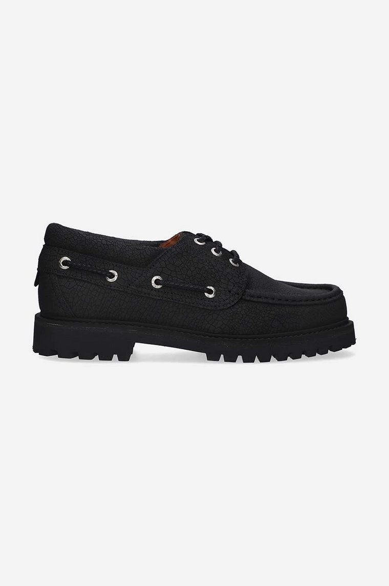 Filling Pieces mokasyny skórzane FP Boatshoe kolor czarny na płaskim obcasie 47928901847-BLACK