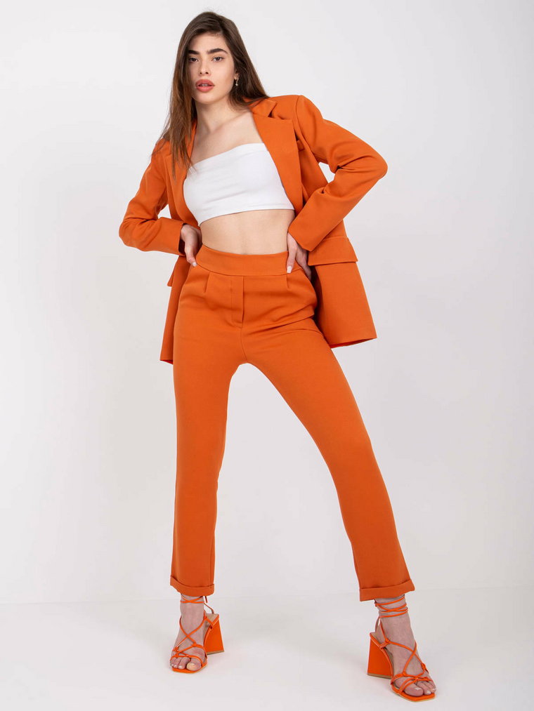 Spodnie z materiału ciemny pomarańczowy casual cygaretki kieszenie