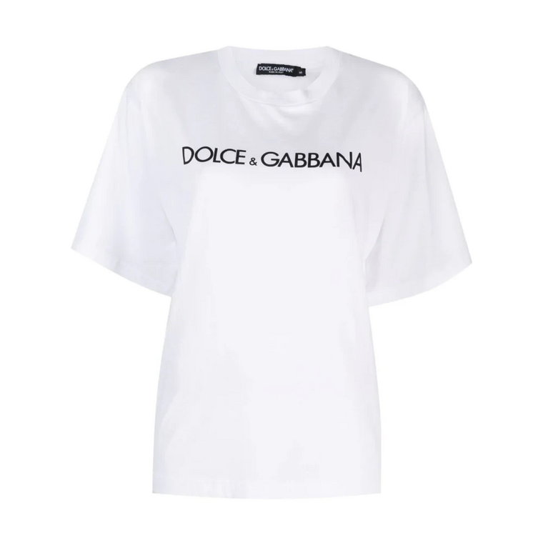Biała Bawełniana Koszulka Damska z Nadrukiem Dolce & Gabbana