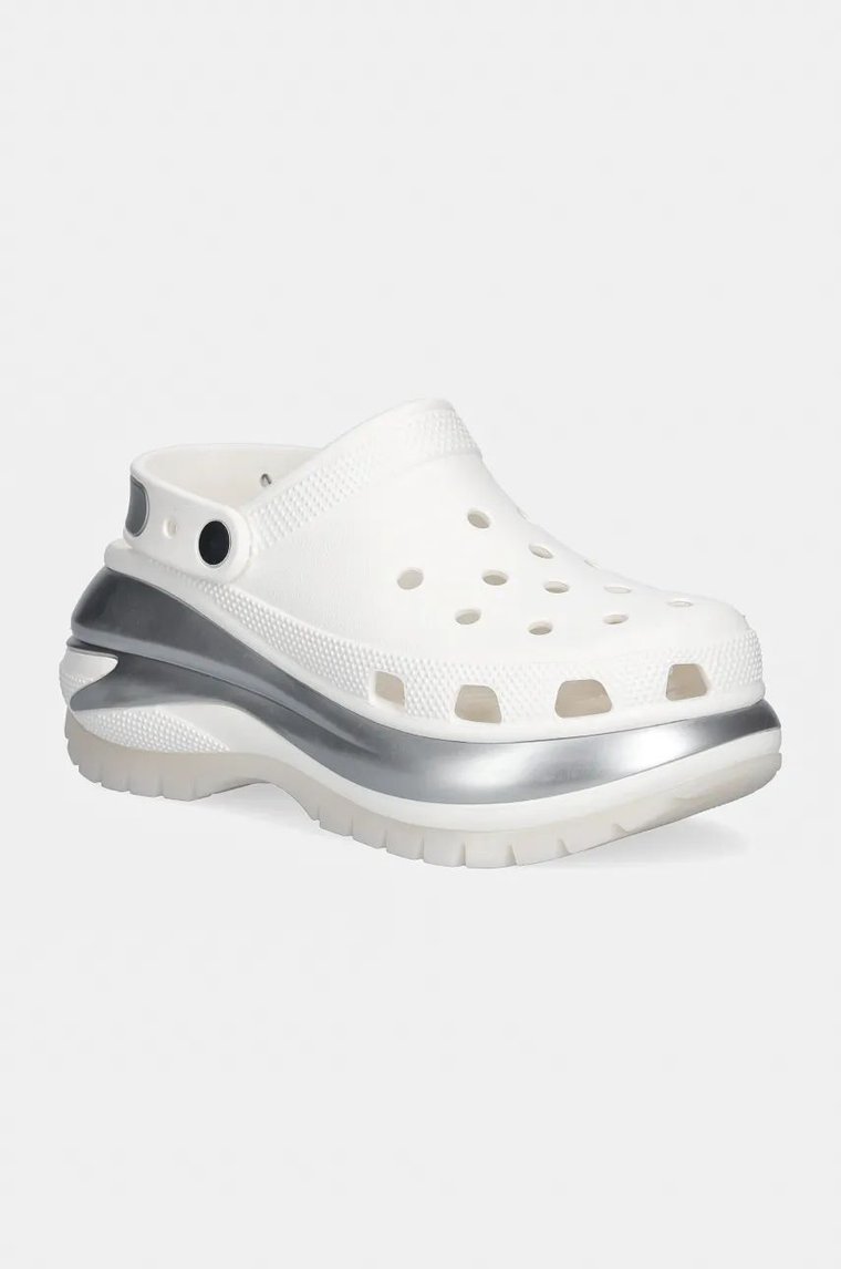 Crocs klapki Mega Crush Metallic Clog damskie kolor biały na platformie 210368