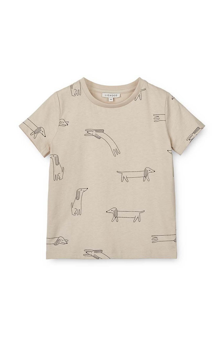 Liewood t-shirt bawełniany dziecięcy Apia Printed Shortsleeve T-shirt kolor beżowy z nadrukiem