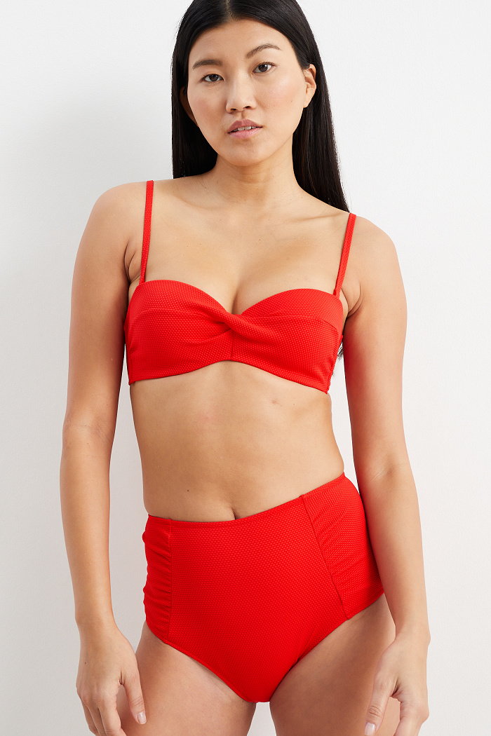 C&A Góra od bikini z fiszbinami-fason bandeau-wyściełana, Czerwony, Rozmiar: 75 B