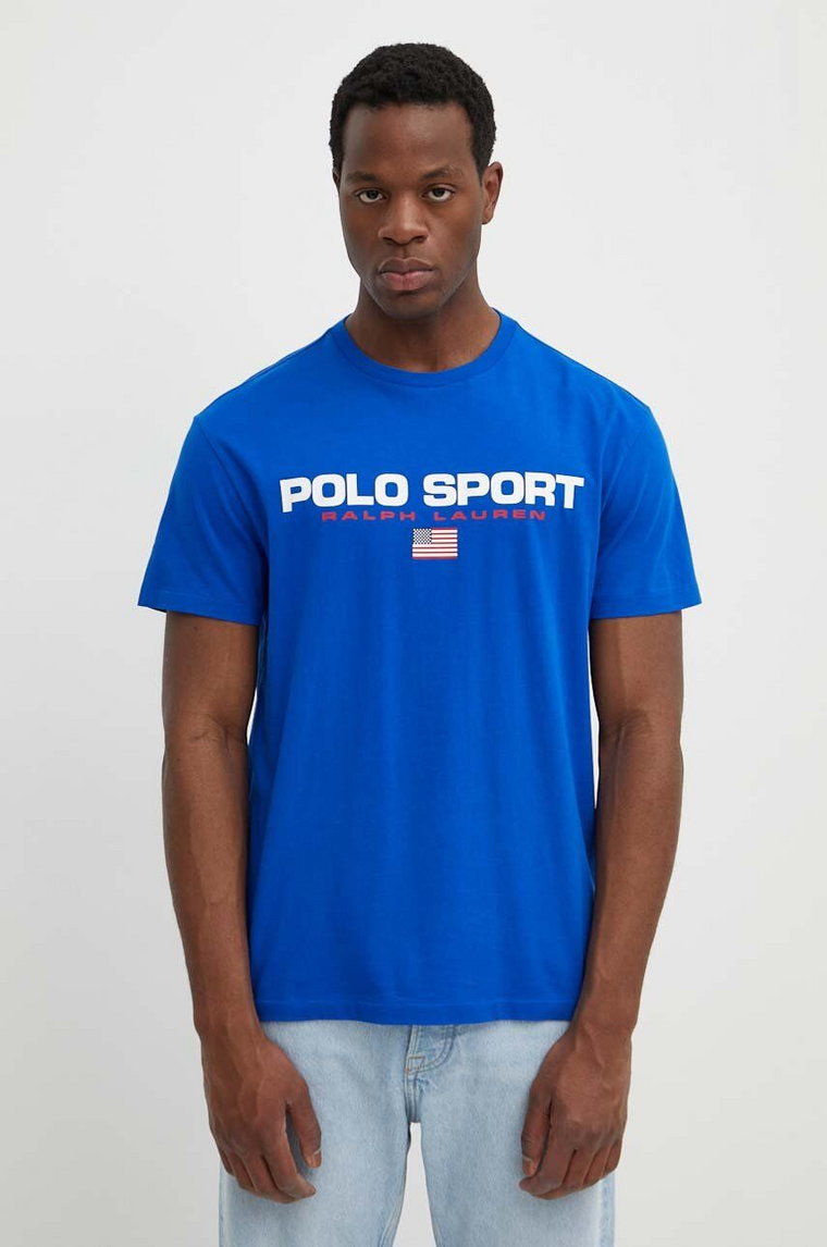 Polo Ralph Lauren t-shirt bawełniany męski kolor niebieski z nadrukiem 710750444