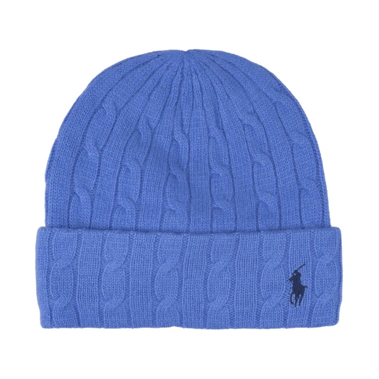 Niebieski wełniany beanie z haftowanym kucykiem Ralph Lauren