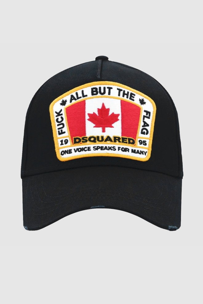 DSQUARED2 Czarna czapka z daszkiem z haftowaną flagą