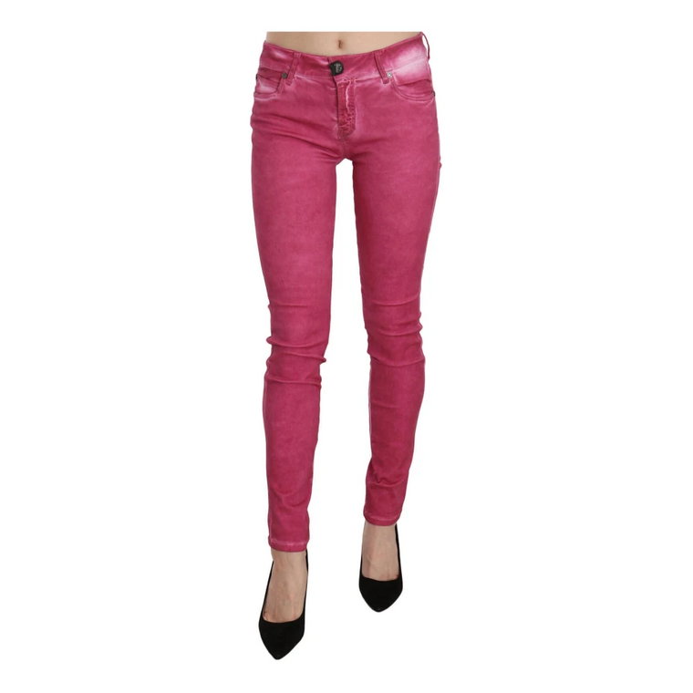 Różowe Spodnie Skinny z Wysokim Stanem z Weluru Dolce & Gabbana