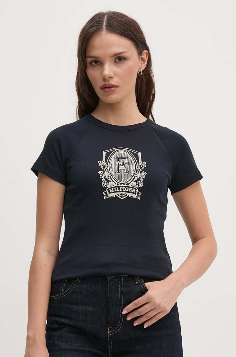 Tommy Hilfiger t-shirt bawełniany damski kolor granatowy WW0WW42089