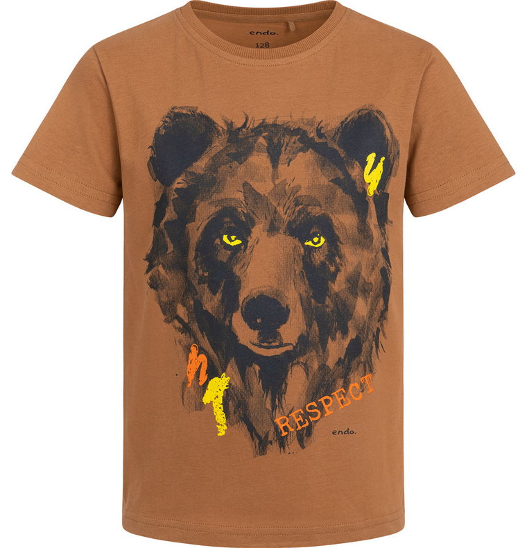 T-shirt Koszulka dziecięca chłopięca 140 Bawełna brązowa Niedźwiedź Endo
