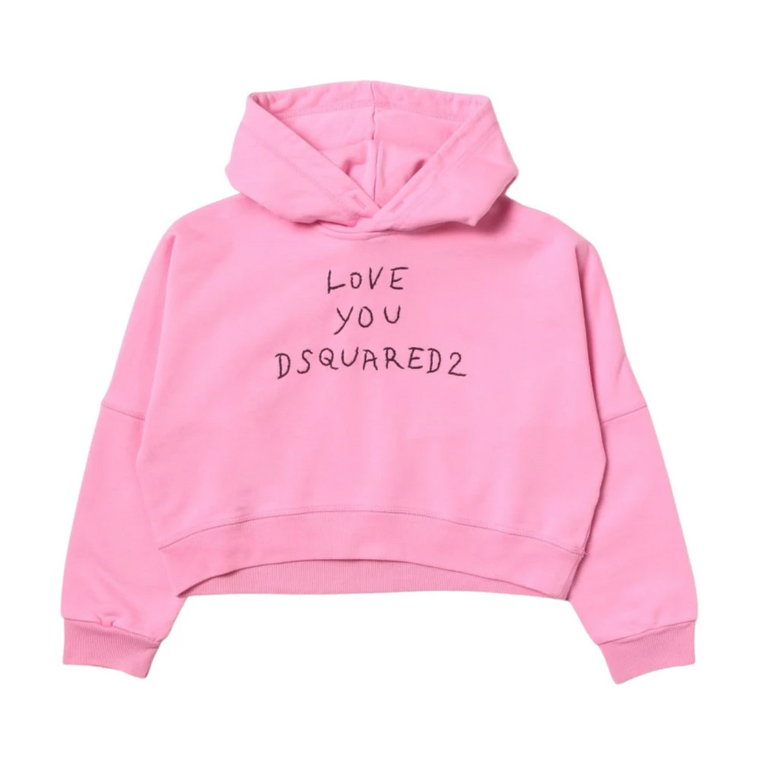 Różowy Sweter Cropped z Kapturem i Haftowanym Logo Dsquared2