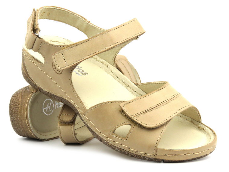 Wygodne sandały damskie skórzane - HELIOS Komfort 106, jasny beż