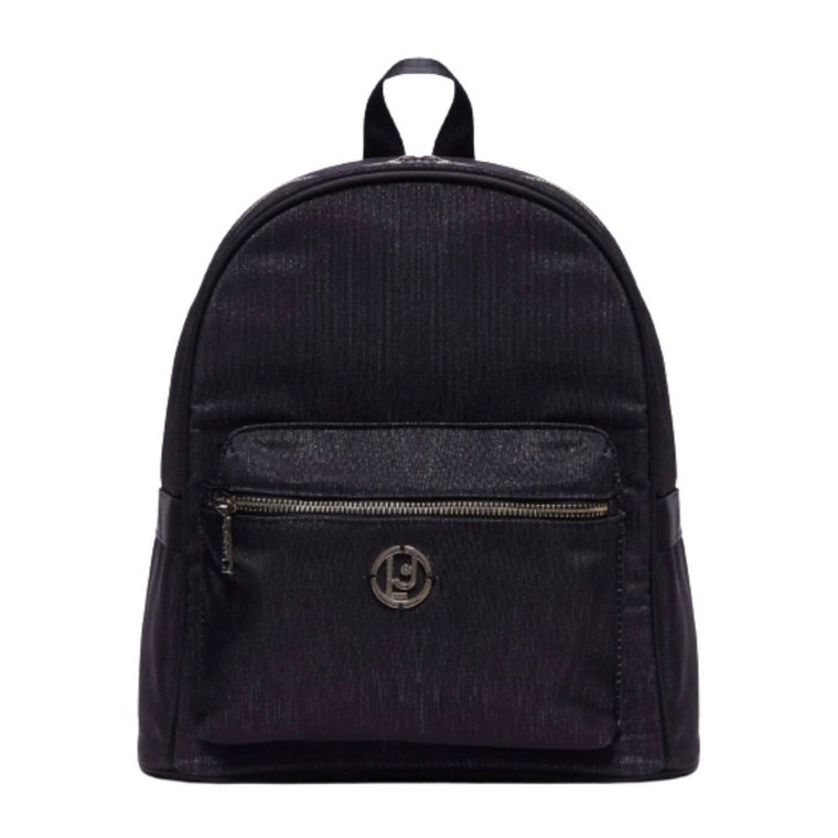 Czarny plecak z nylonu z metalowym logo Liu Jo