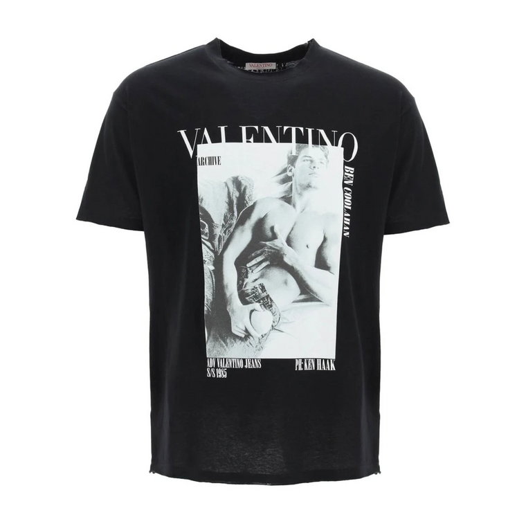 Czarna bawełniana koszulka z nadrukiem logo Valentino