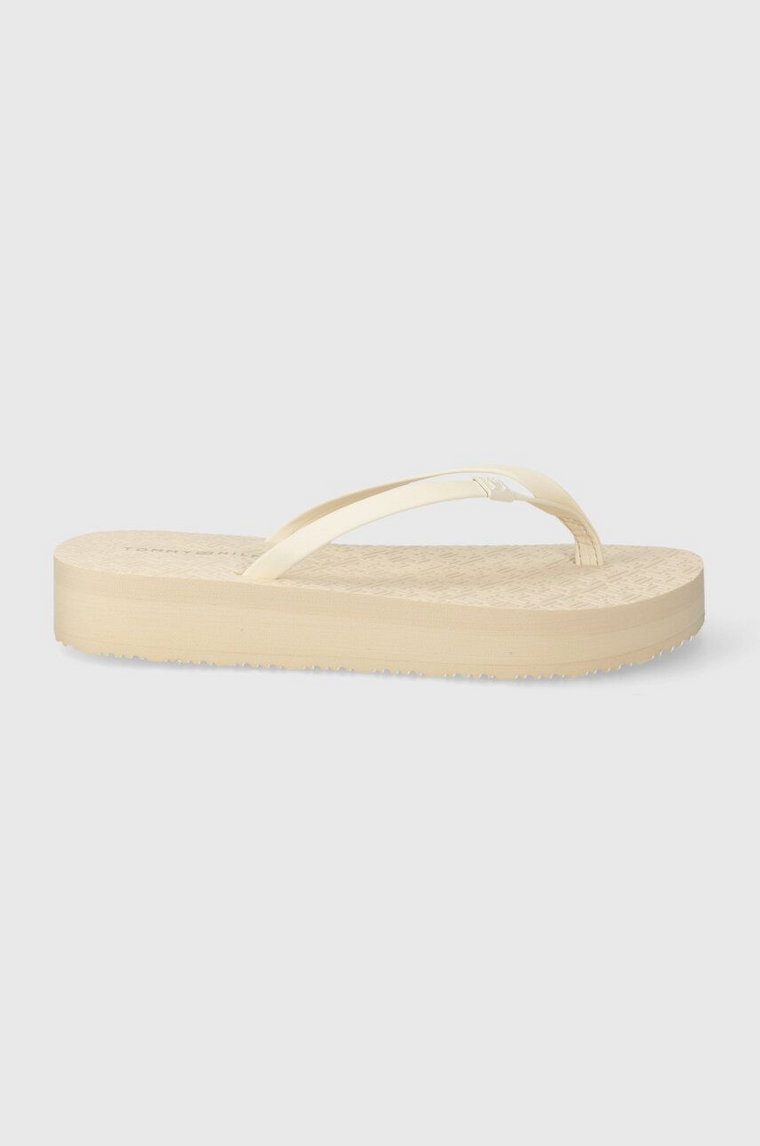 Tommy Hilfiger japonki MONOGRAM BEACH SANDAL damskie kolor beżowy na płaskim obcasie FW0FW07854