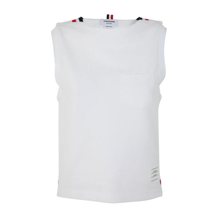Boat Neck Shell TOP With RWB Stripe RIB Gusset IN Classic Pique Thom Browne