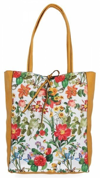 Modne Torebki Damskie Shopper Bag w Kwiaty firmy Hernan Żółte (kolory)