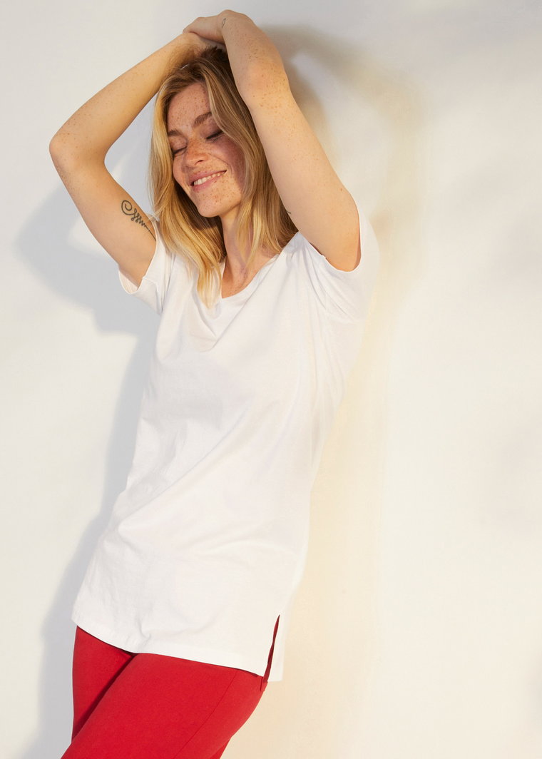 Długi t-shirt basic z dekoltem w serek (2 szt.), krótki rękaw