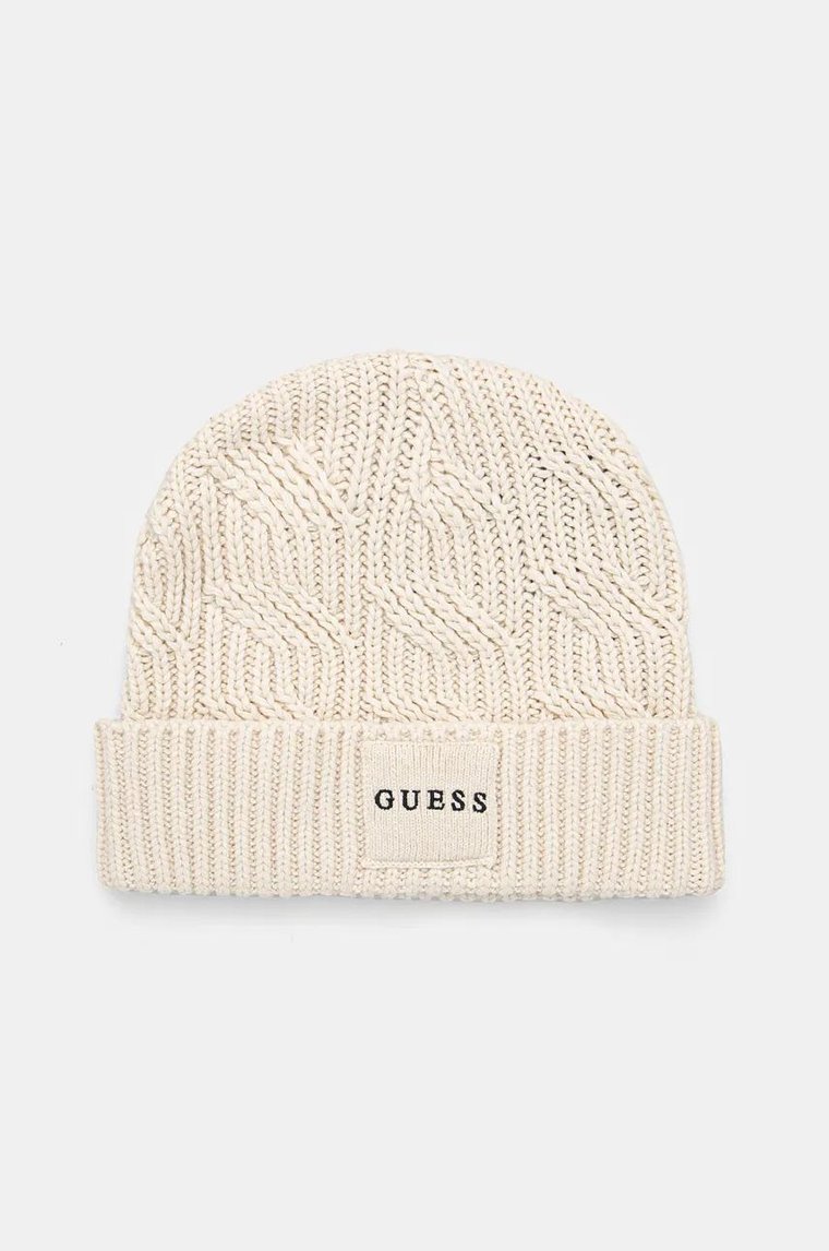 Guess czapka z domieszką wełny CABLE BEANIE kolor beżowy z grubej dzianiny M4BZ10.Z3HD1